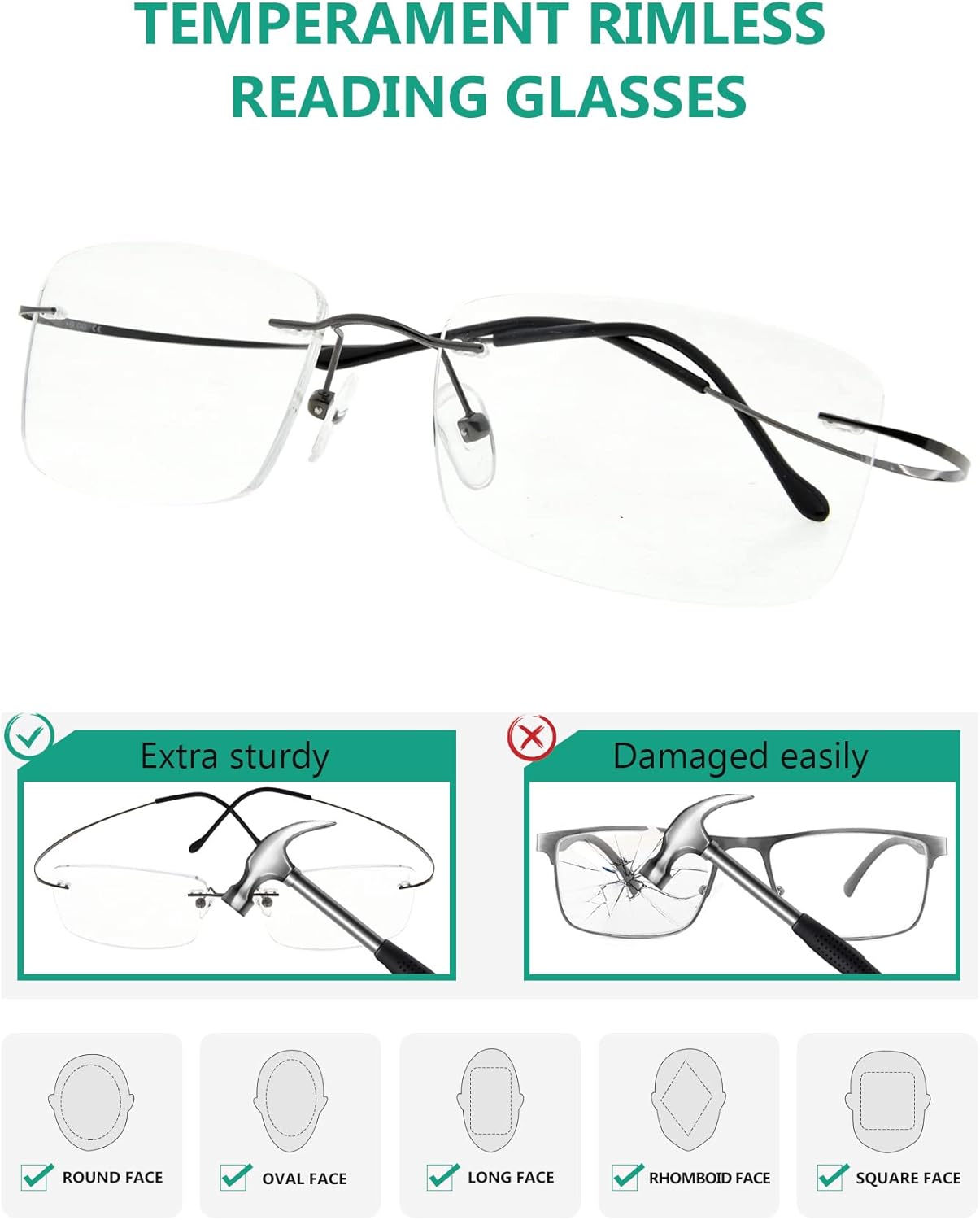 Eyekepper Titanium Rimless Eyeglasses Men Black