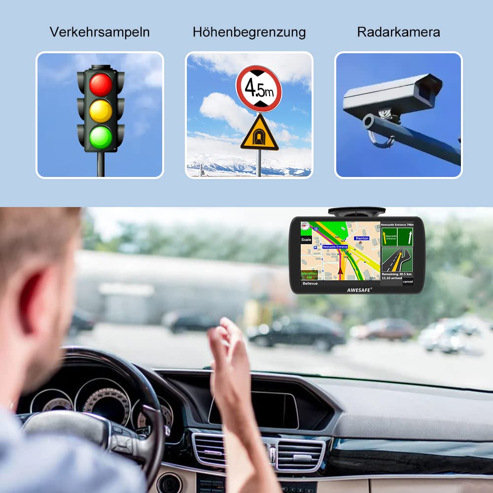 AWESAFE LKW Navi 9 Zoll Navigationsgerät mit Bluetooth und Rückfahrkamera, 2023 GPS Navigation unterstützt lebenslang Kartenupdate
