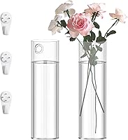 BICHENHWAI 2 Pack Wall Mounted Borosilicate Glass Hanging Vases with Hooks - Transparent Flower Vases for Home Decor & Tabletop