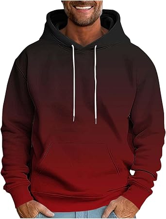 Hooded Sweatshirts for Men Casual Stylish Gradient Color Long Sleeve Winter Fleece Lined Pullover Hoodies with Pocket