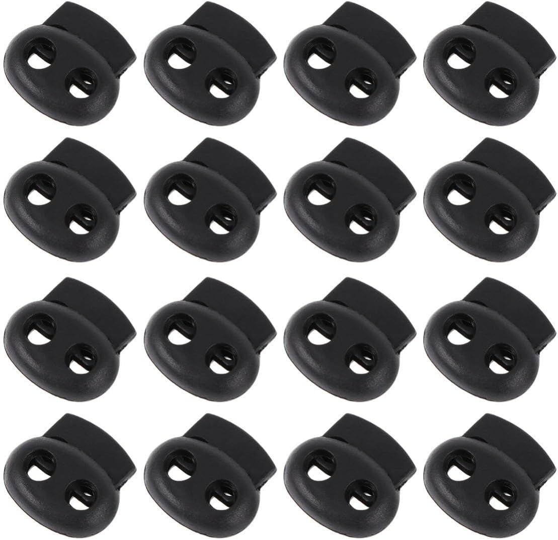 500 Pcs Black Nylon Plastic Double Hole Cord Lock for Drawstrings