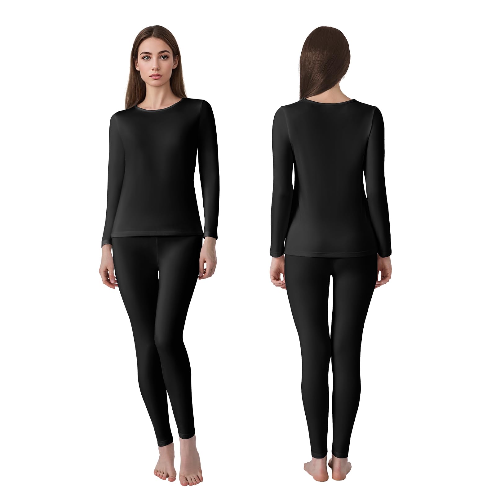Channo Ensemble sous-Vêtements Thermiques Femme: Haut Manches Longues et Pantalon Doux Légers en Polaire Respirants Idéals pour l’Hiver