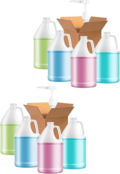 1-Gallon Plastic Jug 8-Pack Reusable, Food-Safe, BPA Free | Heavy-Duty HDPE Containers for Water, Syrups, Sauces, Soaps, Detergents, Liquids, Screw-On Cap, Free 2 Pumps