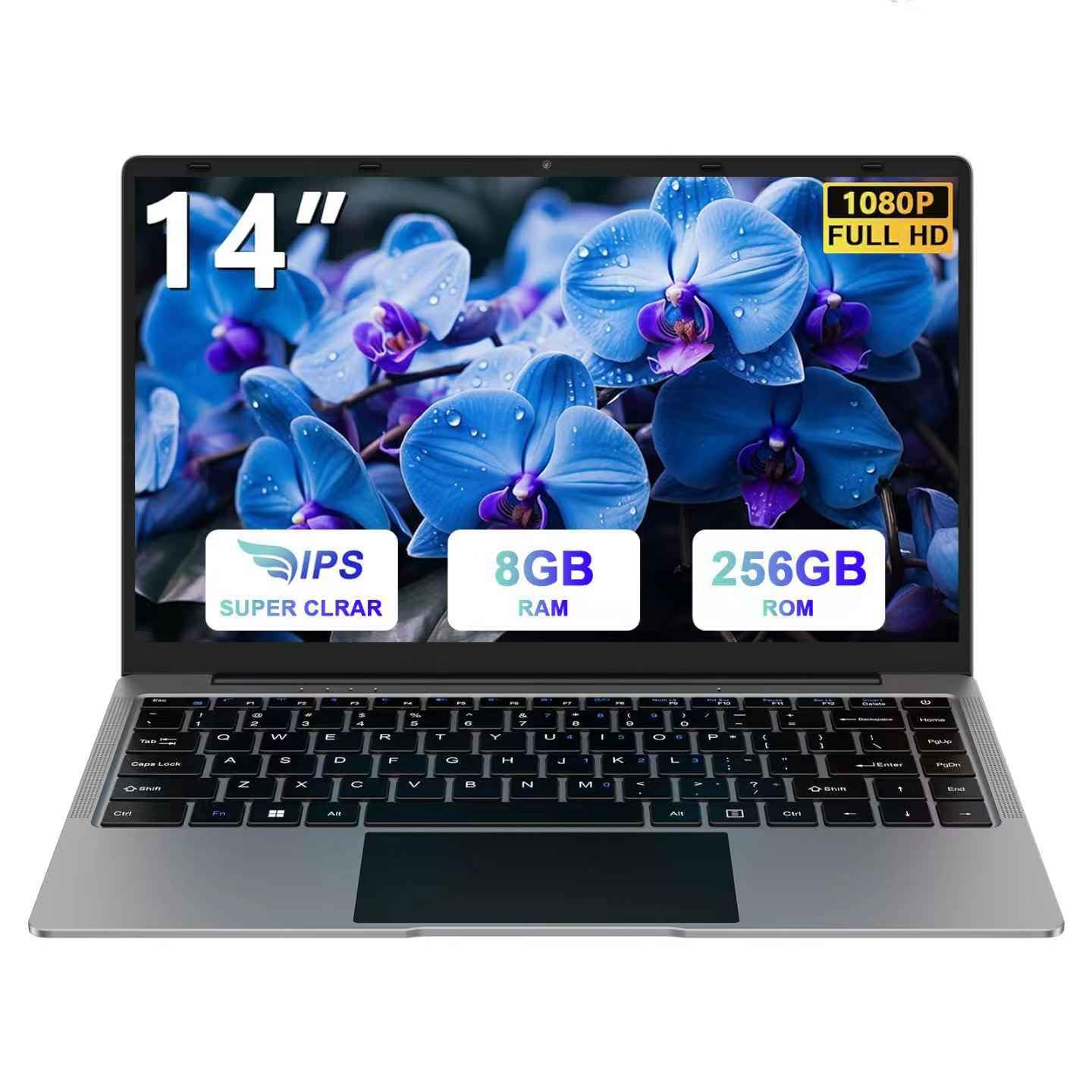 2025 14 Inch Laptop Computer Win 11 8GB+256GB SSD Up to 1TB SSD Expand Laptops Celeron N4020 Up to 2.8Ghz 1080p FHD Dual WiFi BT4.2 with Webcam Screen Projection Function for Business Student- Gray
