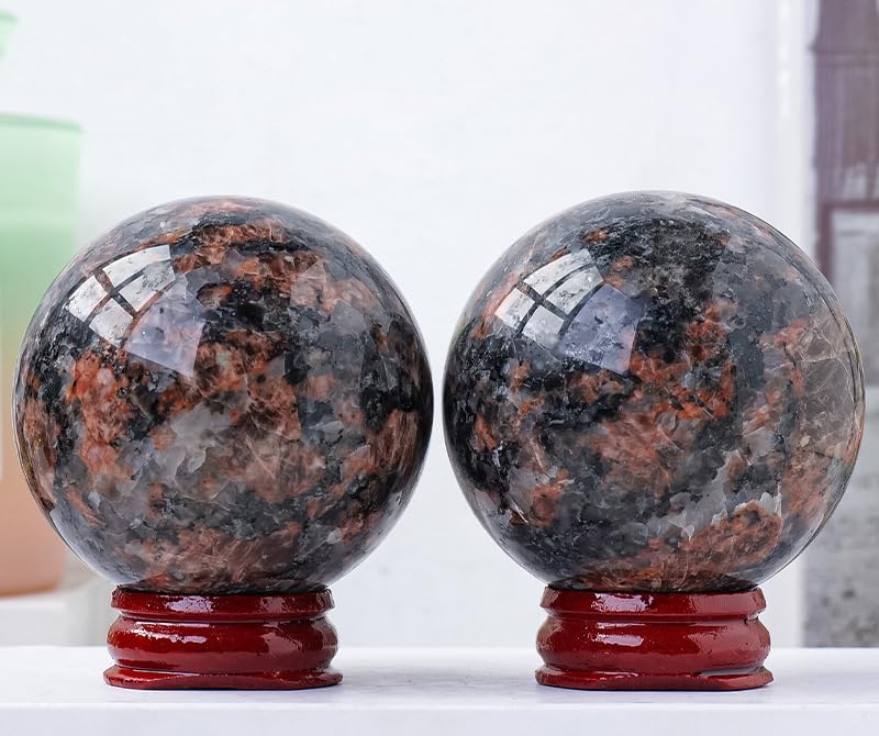 Quartz hématoïde boule cristal de roche rouge lithothérapie avec socle - 4