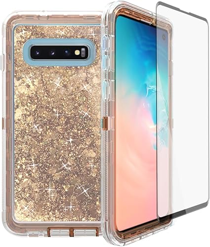 Asuwish Funda de teléfono para Samsung Galaxy S10 Plus con protector de pantalla brillante líquida transparente híbrida de grado militar, funda