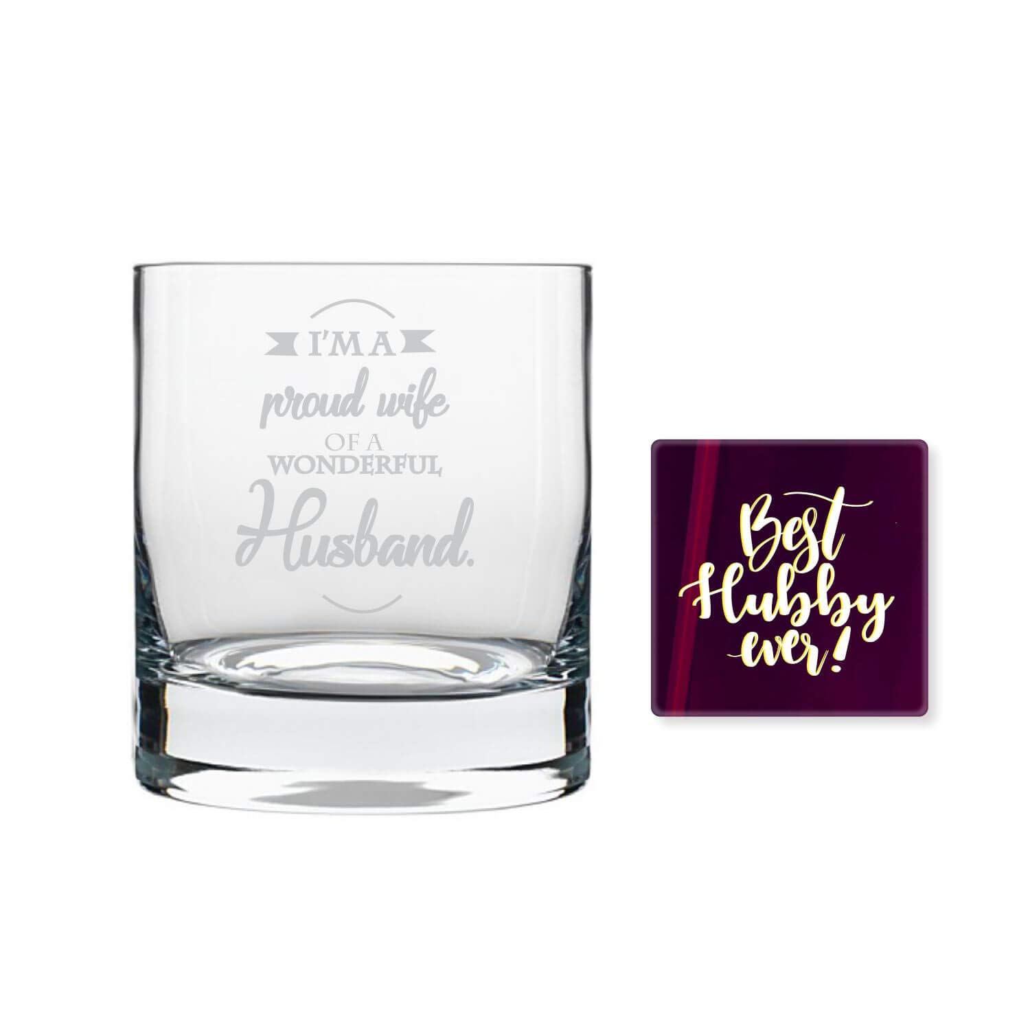 YaYa cafe Birthday Gifts I am Proud Wife of a Wonderful Husband Engraved Conical 350 ML Whiskey Glass with Coaster, Anniversary