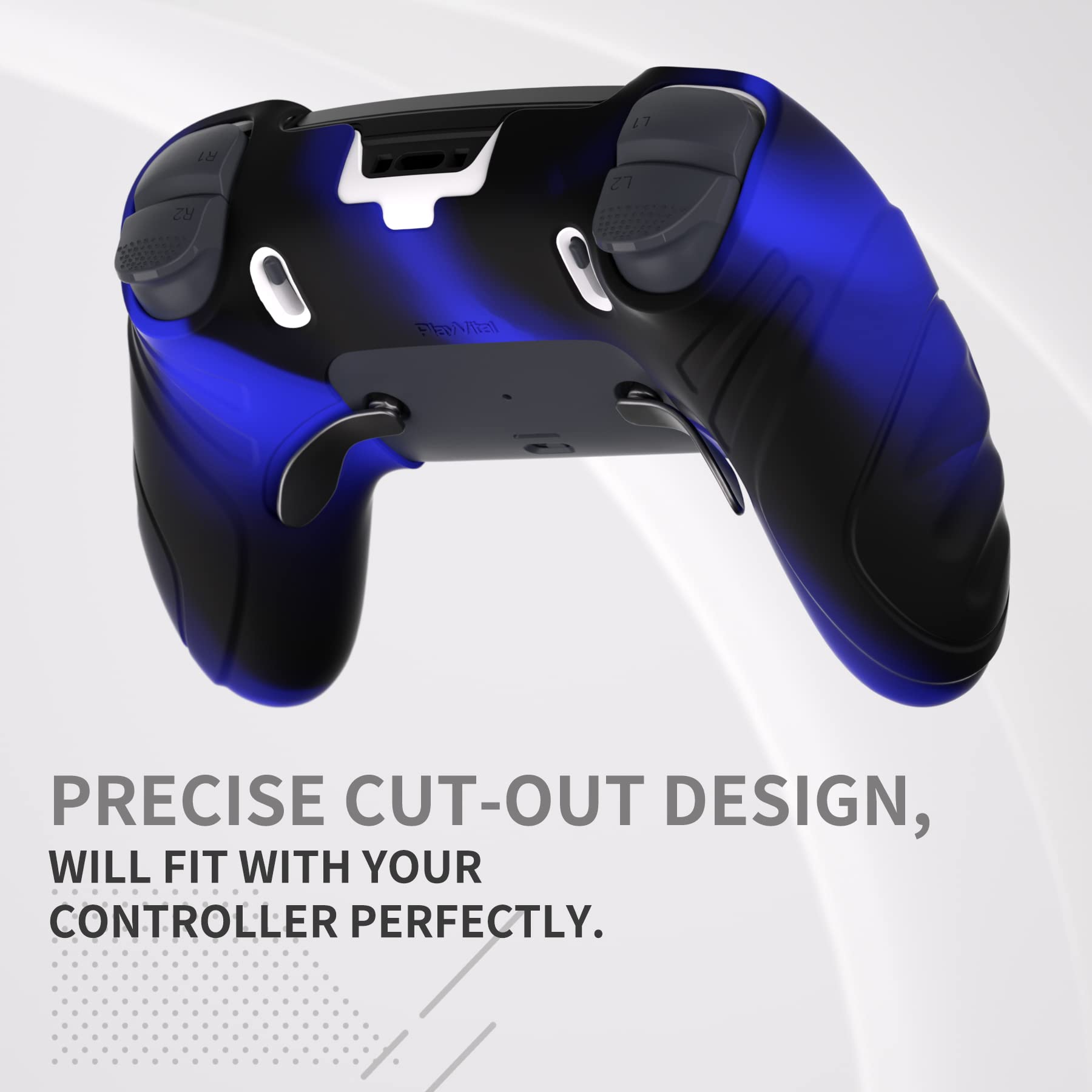 PlayVital Skórki do PS5 Edge, Miękkie Silikonowe Ergonomiczne Ochronne, Nakładki Kciuki - Niebieski & Czarny (Guardian Edition)