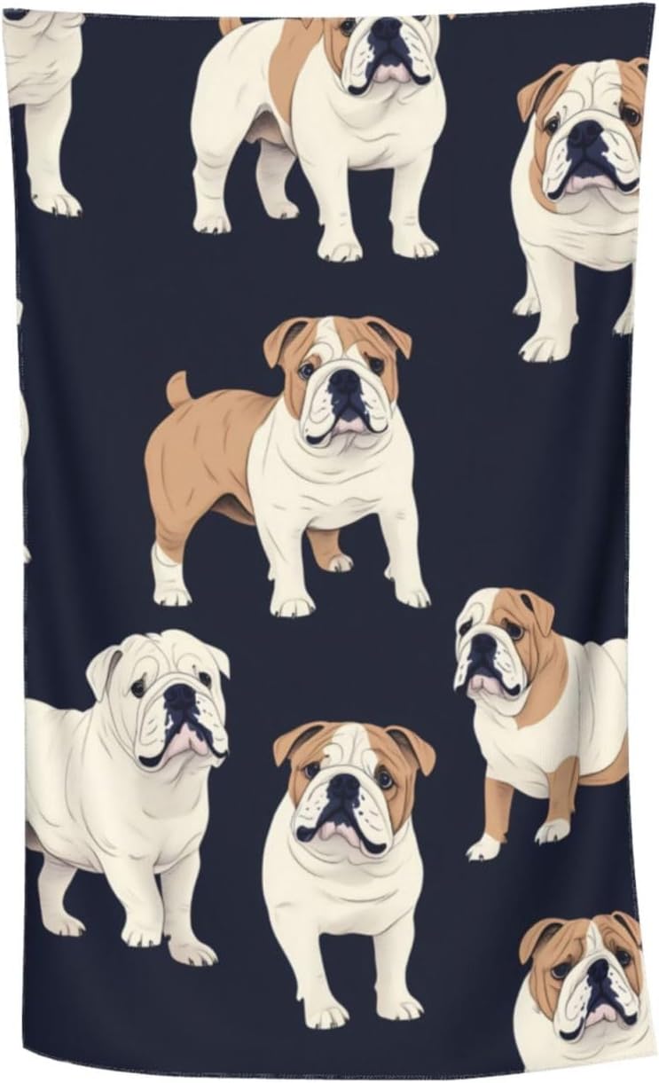 Cute Dog Beach Towel,32x52in,Quick-Dry Sand-Free Puppy Bath Towels,Microfiber Lightweight for Travel Pool Yoga Beach Outdoor Activities Decor Accessories Gifts (English Bulldog)