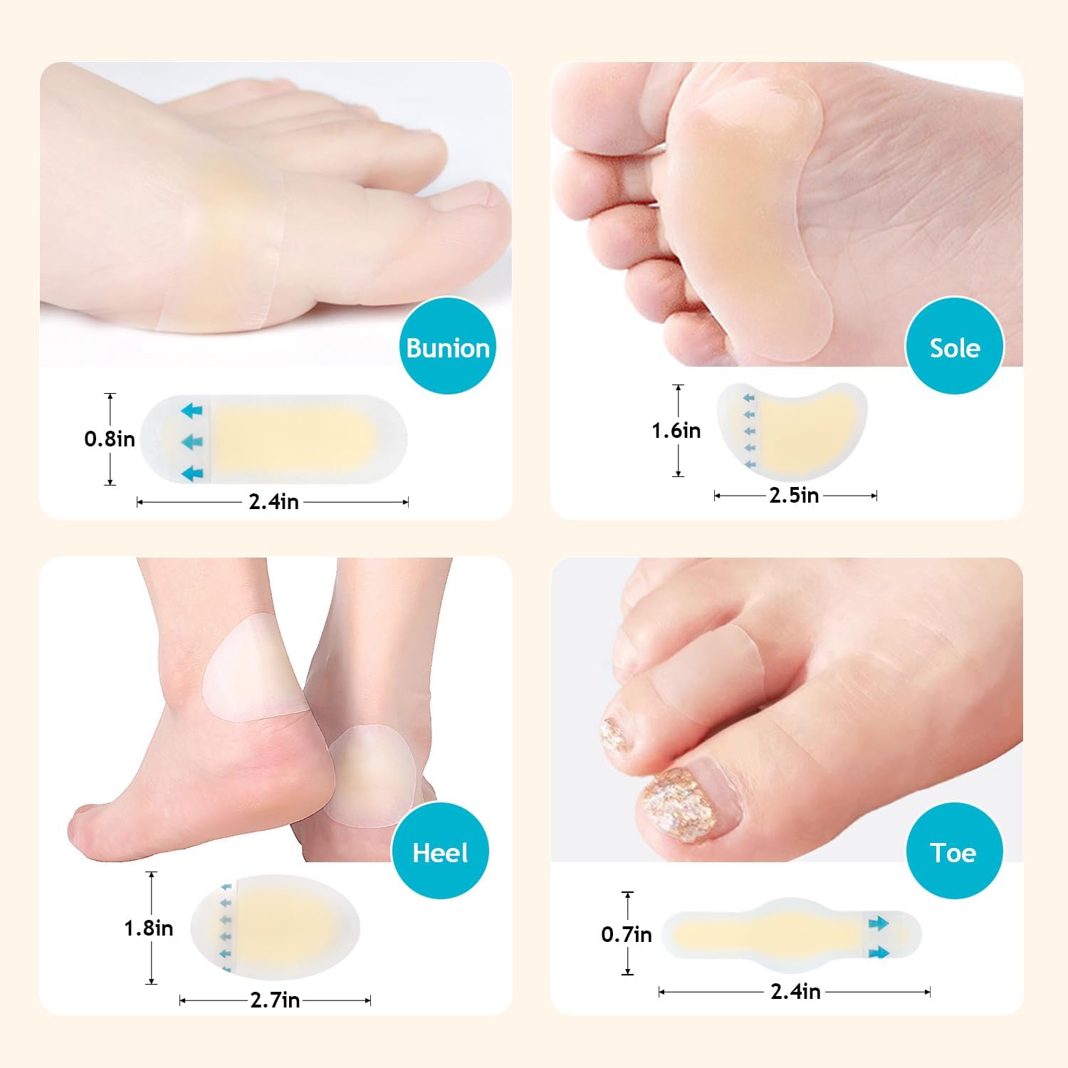 Ball of Foot Cushions 2 Pairs, Metatarsal Pads for Women, Heel Cushion Inserts, No Slip Heel Grips Liners Pads and 4 ct Gel Blister Bandages Pads for Reduce Heel, Toe & Foot Pain