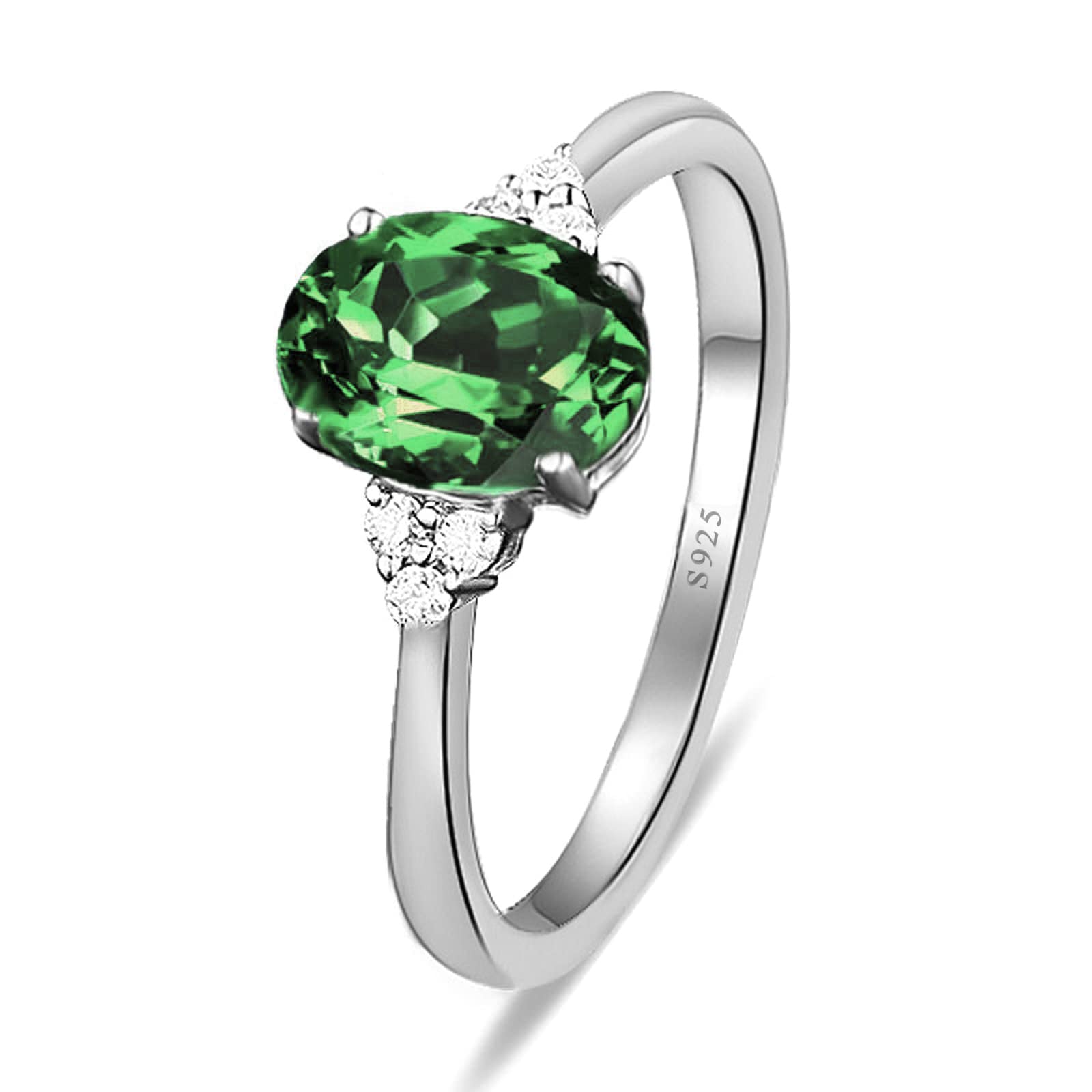 Eternity-Ringe für Damen, 925er Sterling-Solitär, oval, grüner Zirkonia, Verlobungsversprechen, Größe H 1/2–V 1/2