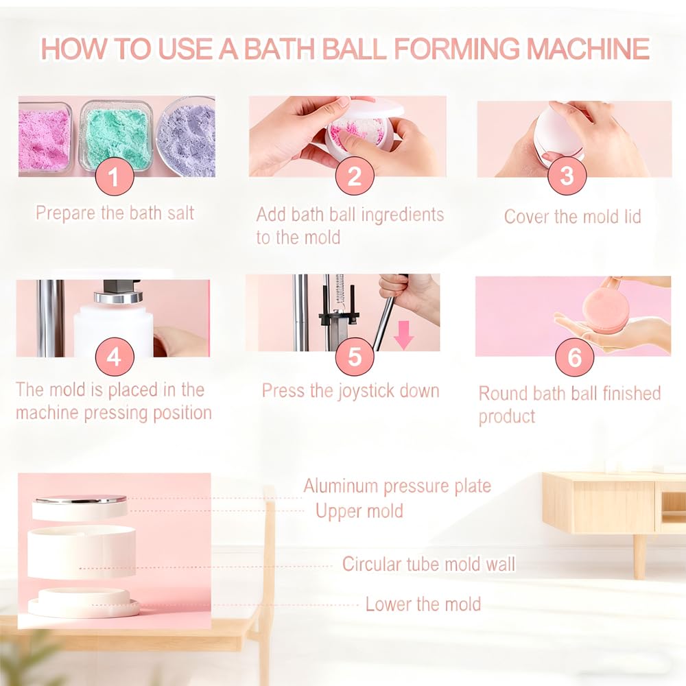 Bath Ball Pressing Machine with an Round Soap Shampoo Bar Mold Adjustable Height Shower Steamer Press Machine for 3D Plastic Solid Bath Bomb Shower Steamer Press Molds for Making Shampoo Bars