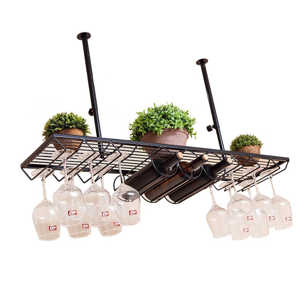 Porte-bouteilles suspendu rétro noir 100cm pour cuisine et bar