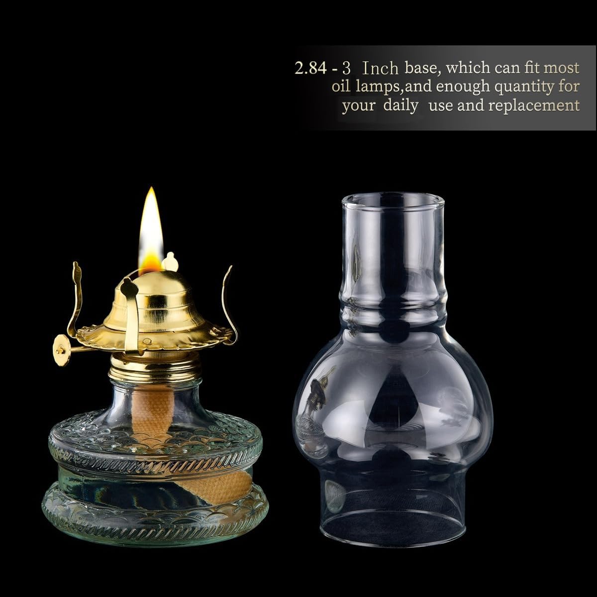 Oil Lamp Chimney Replacement,3 Inch Base x 6.4 Inch Tall Kerosene Lamp Globe,Clear Glass OilLamp Globe,Hurricane Lamp Globes Shade Cover,Glass Chimney For Oil Lamps For Indoor Use OilLamp Parts