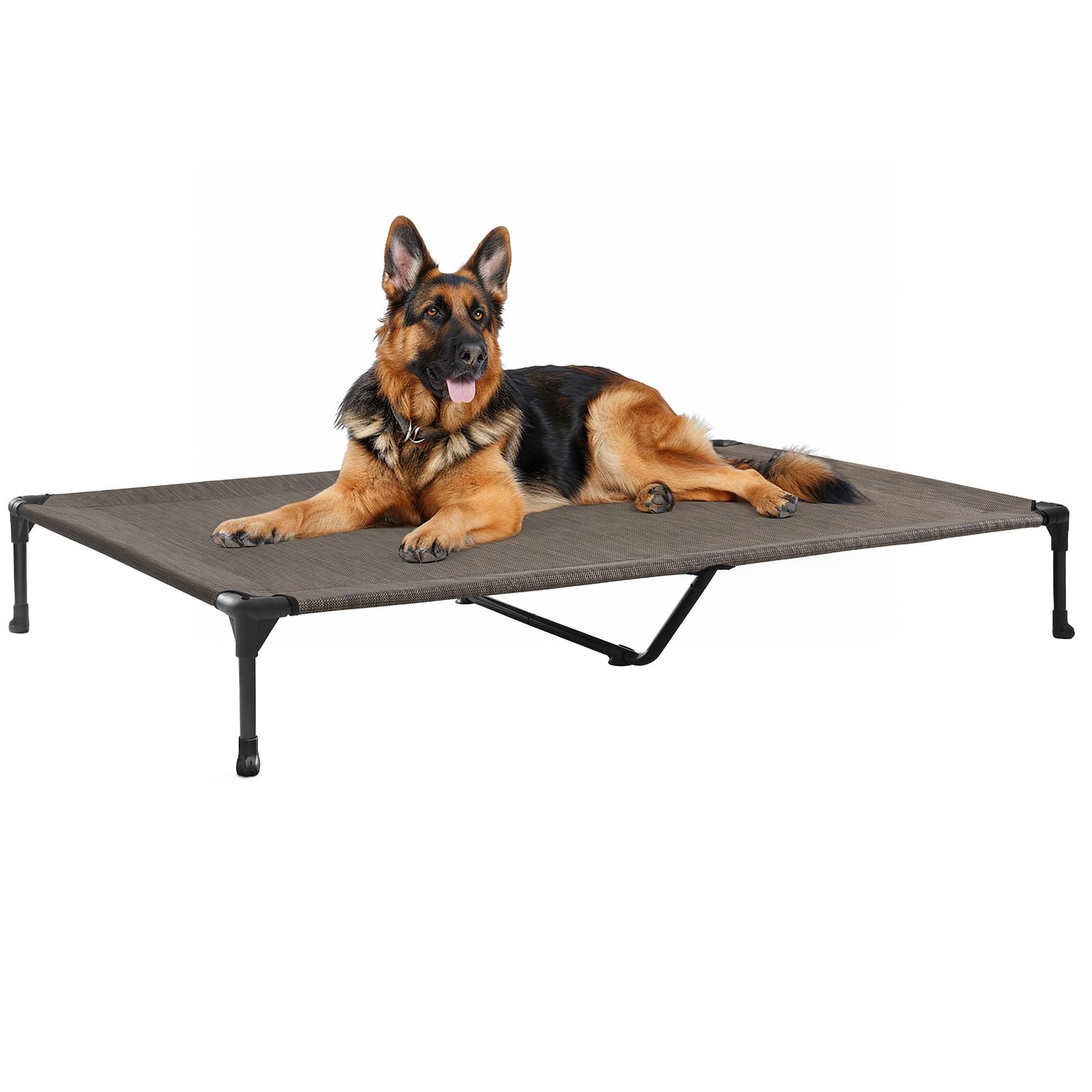 Veehoo Outdoor Elevated Dog Bed Large Sized Dogs, XL Cooling Raised Dog Cots Beds Training Platform Off Ground Hammock with Breathable Mesh, No-Slip Feet, 49"x33", Brown