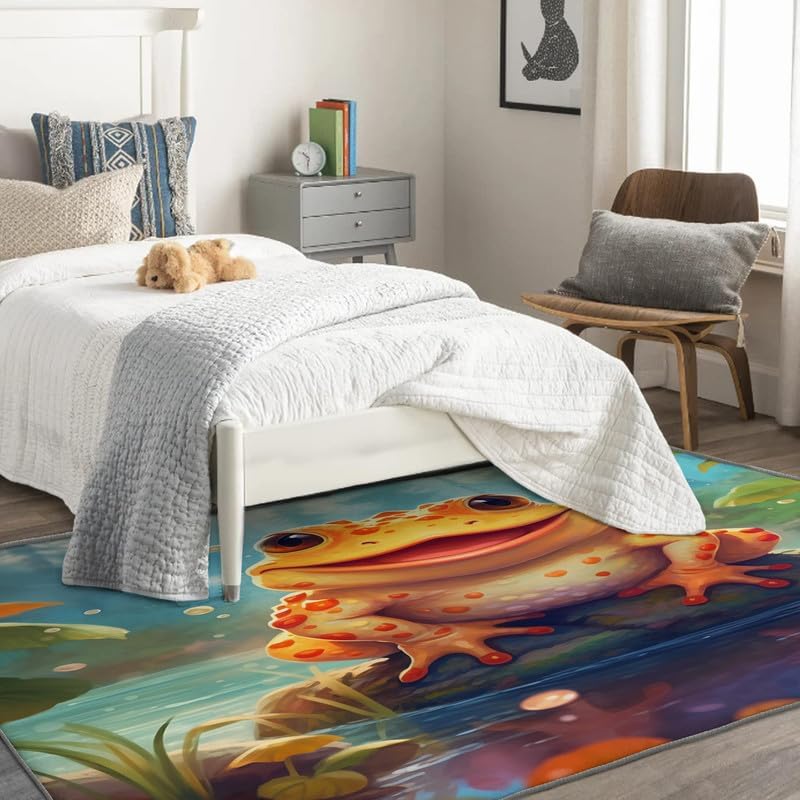 Miniatura 2 de Alfombra de sapo con anfibios tropicales de 3 x 4 pies, bonita alfombra de rana para sala de estar, dormitorio, lavable, antideslizante, suave,