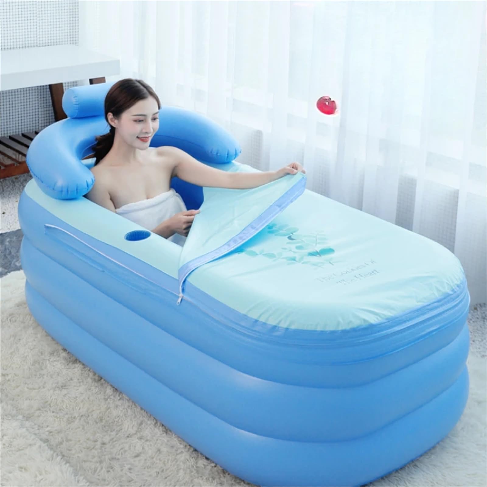 Bañera inflable Contenedor grande de agua for lavar el cabello, bañera hidromasaje for hogar, goma(140.0cm)