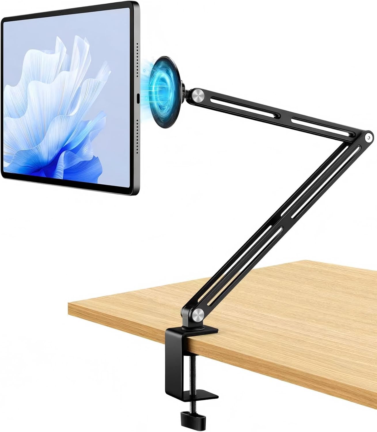 Large Magnetic Tablet Holder Stand for Magsafe iPad Air Mini Pro Samsung Galaxy Tab Aluminum Tablet Clamp Holder Arm Mount Adapter Portable Monitor Desk Clamp for 7.9" to 18.5" Electronics Accessories
