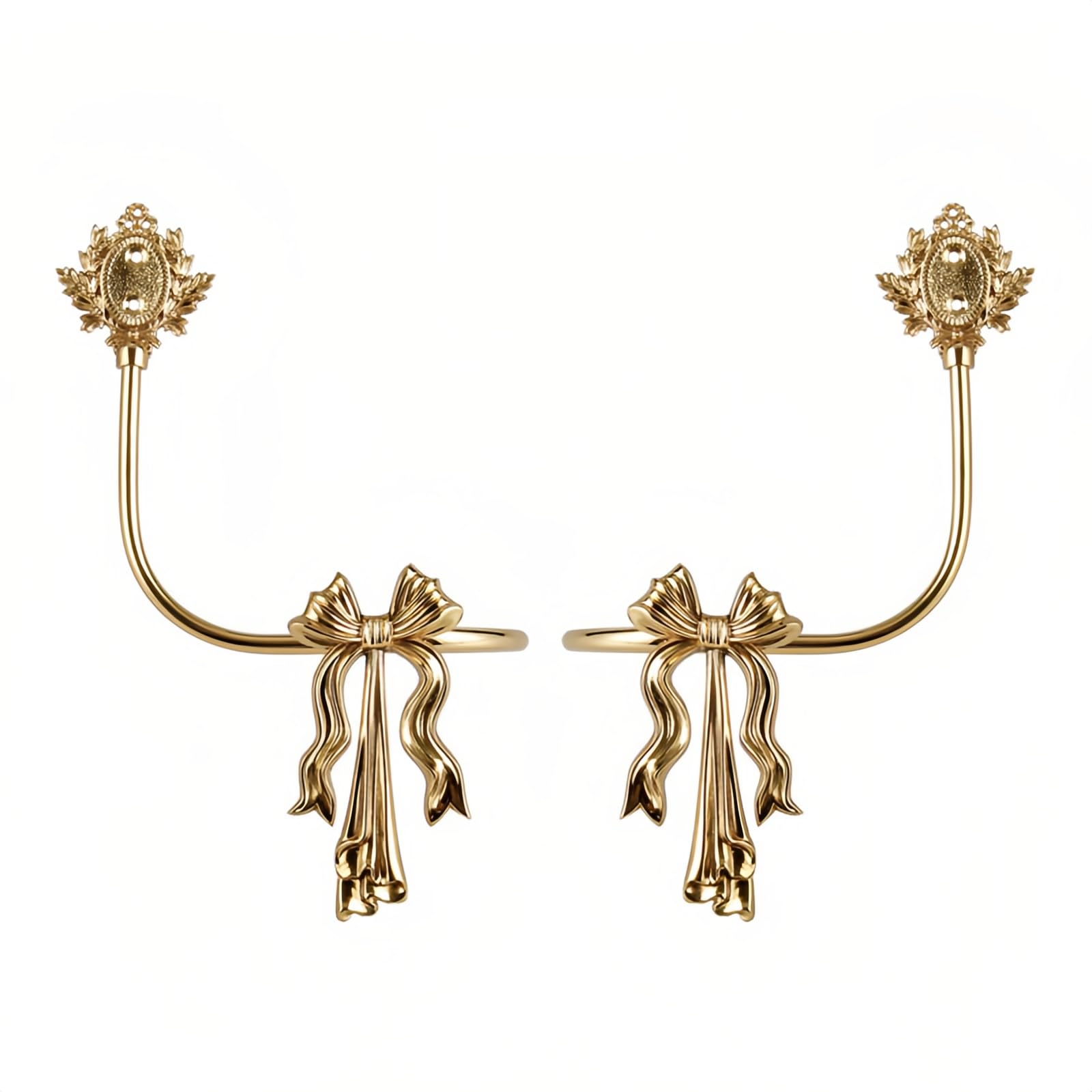 TerkCo Gold Brass Curtain Holdbacks,Bow Style Curtain Tiebacks,Wall Hooks Decoration for Curtains,Set of Two Curtain Hooks for Living Room Bedroom (Set of Two)