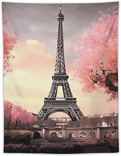 BAHELS Tapiz de la Torre Eiffel de París, tapiz rústico rosa con temática de París, tapiz de tela para dormitorio, decoración de pared para