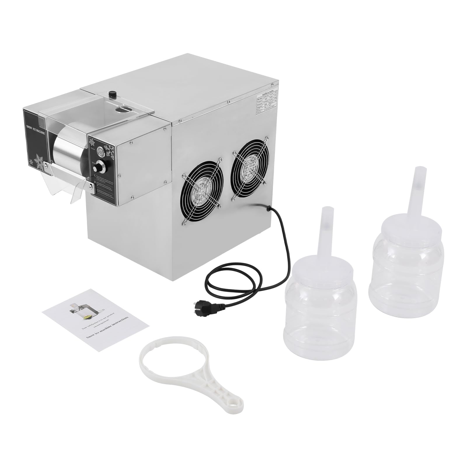 Máquina de hielo comercial de copo de nieve, 120 kg/día, máquina de hielo de copo de nieve 304, de acero inoxidable, compresor de refrigeración refrigerado por aire, 750 W/220 V (tipo botón)