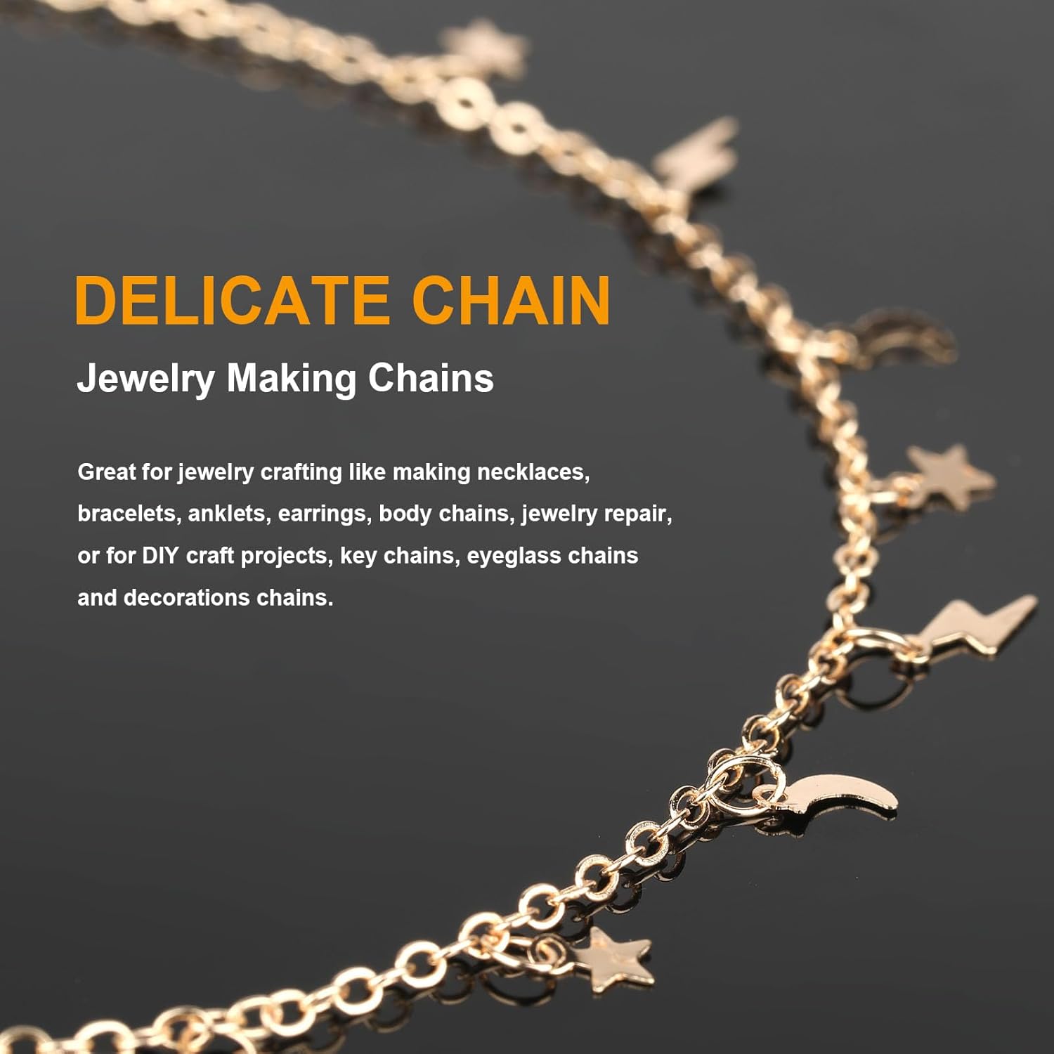 KYUNHOO 16.4 Feet Gold Plated Brass Chain Bulk Dainty Cable Chain Link on Roll Star Moon Decoration Chains for Jewelry Craft DIY Finding Jewelry Making Supplies - Image 4