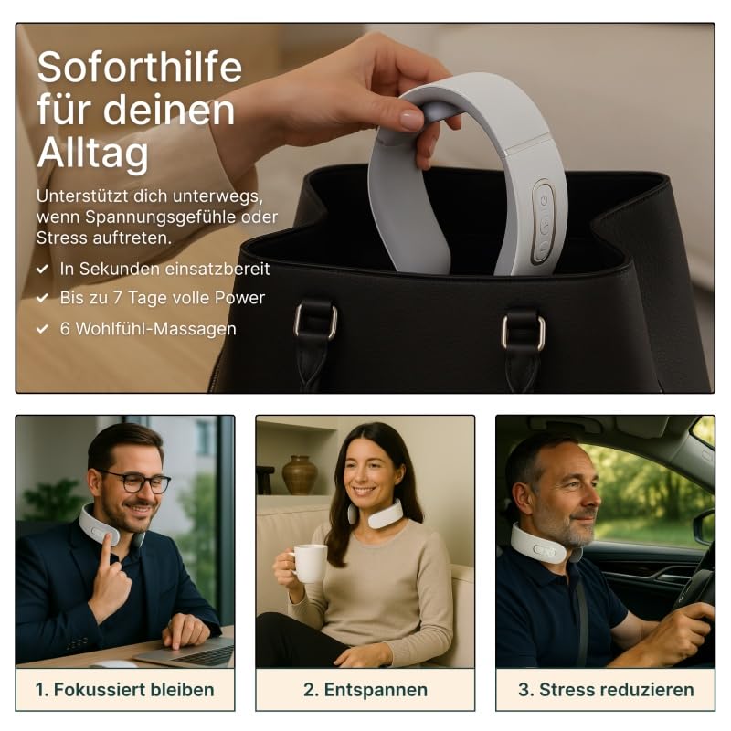 Nurotex 11-in-1 Nackenlösung Elektrisches Nackenmassagegerät - 6 Modi, 9 Intensitäten, Tragbar & Wiederaufladbar für Entspannung