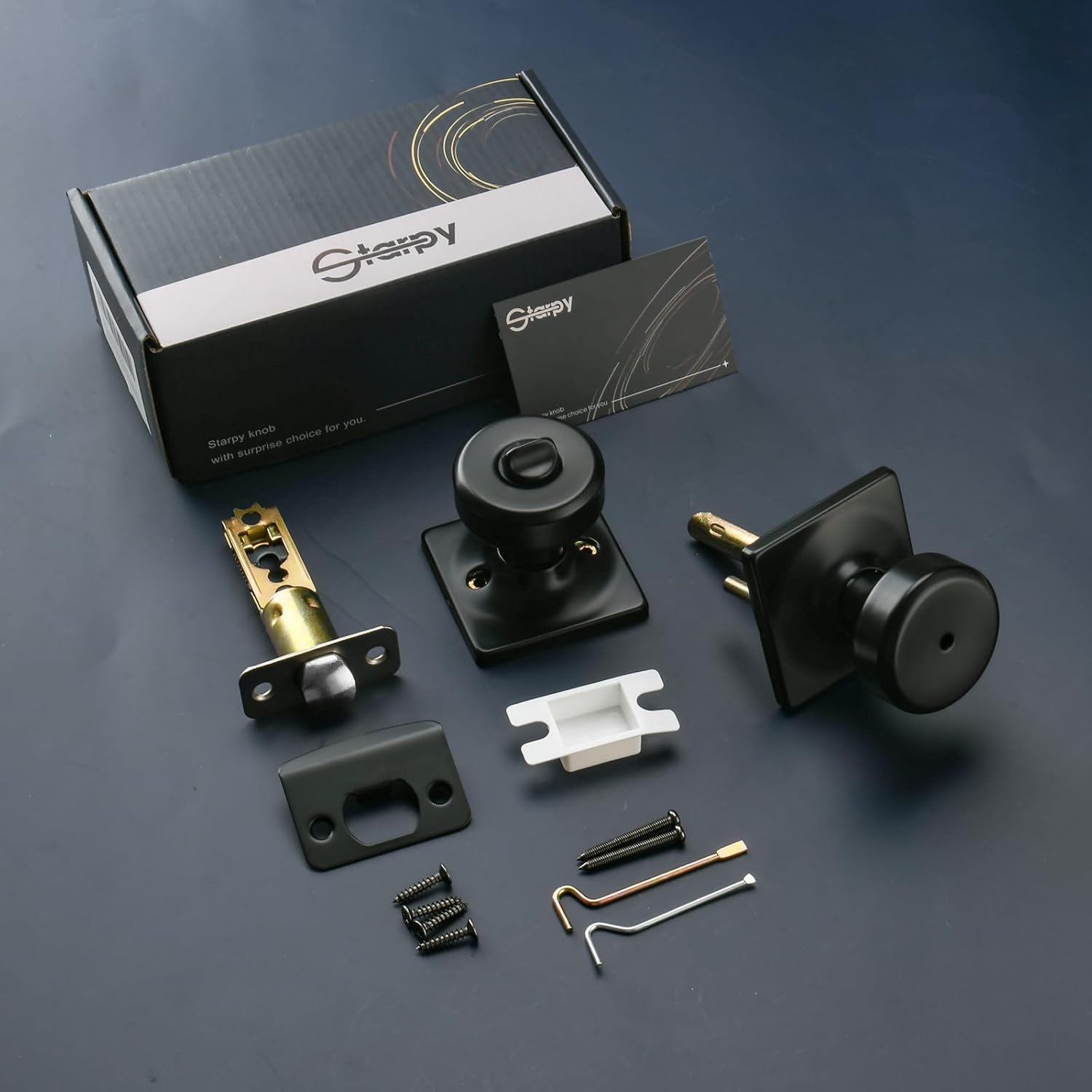 6 Pack Black Door Knobs with Square Rosette,Pismo Door Knob with Lock,Privacy Door Handles Interior for Bath & Bed