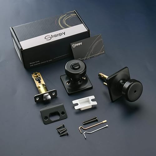 Miniatura 3 de Paquete de 6 pomos de puerta negros con roseta cuadrada, pomo de puerta Pismo con cerradura, manijas de puerta de privacidad interiores para baño y