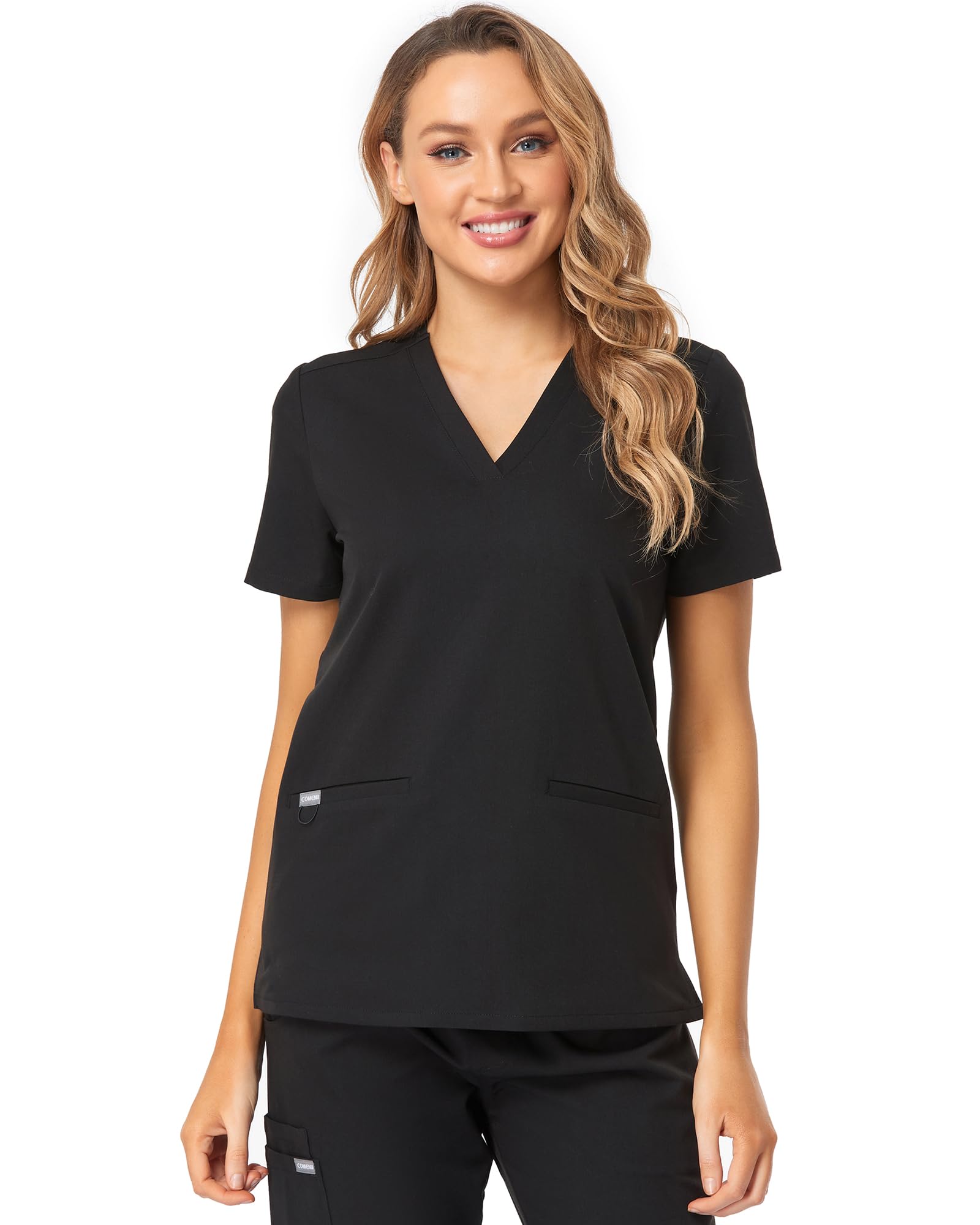 COMENII Scrubs for Women, 3 Pocket V-Neck Tailored Fit Workwear, Anti-Wrinkle Medical Scrub Tops Women
