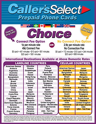 Up To 1951 Minutes Caller's Select Choice Phone Calling Card For Cheap Usa Domestic & International Long Distance Calls #TOP4
