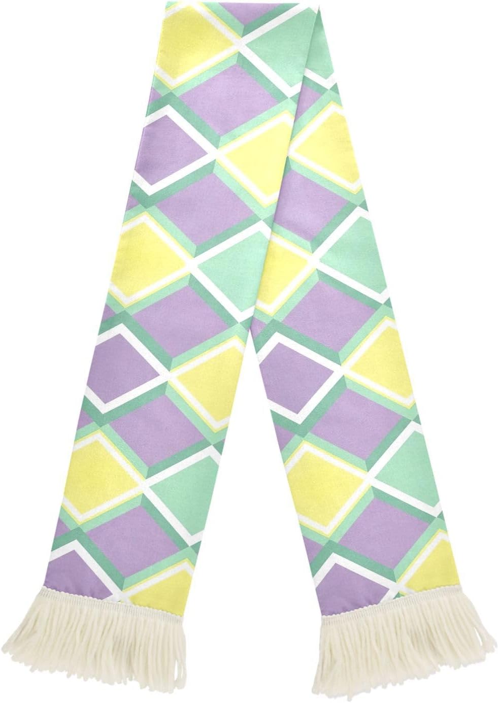 CHIFIGNO Rhombus Pastel Quick Dry Absorbent Sweat Scarf for Sports Fans, Soft Polyester Soccer Scarf with Fringe for Cheering and Games