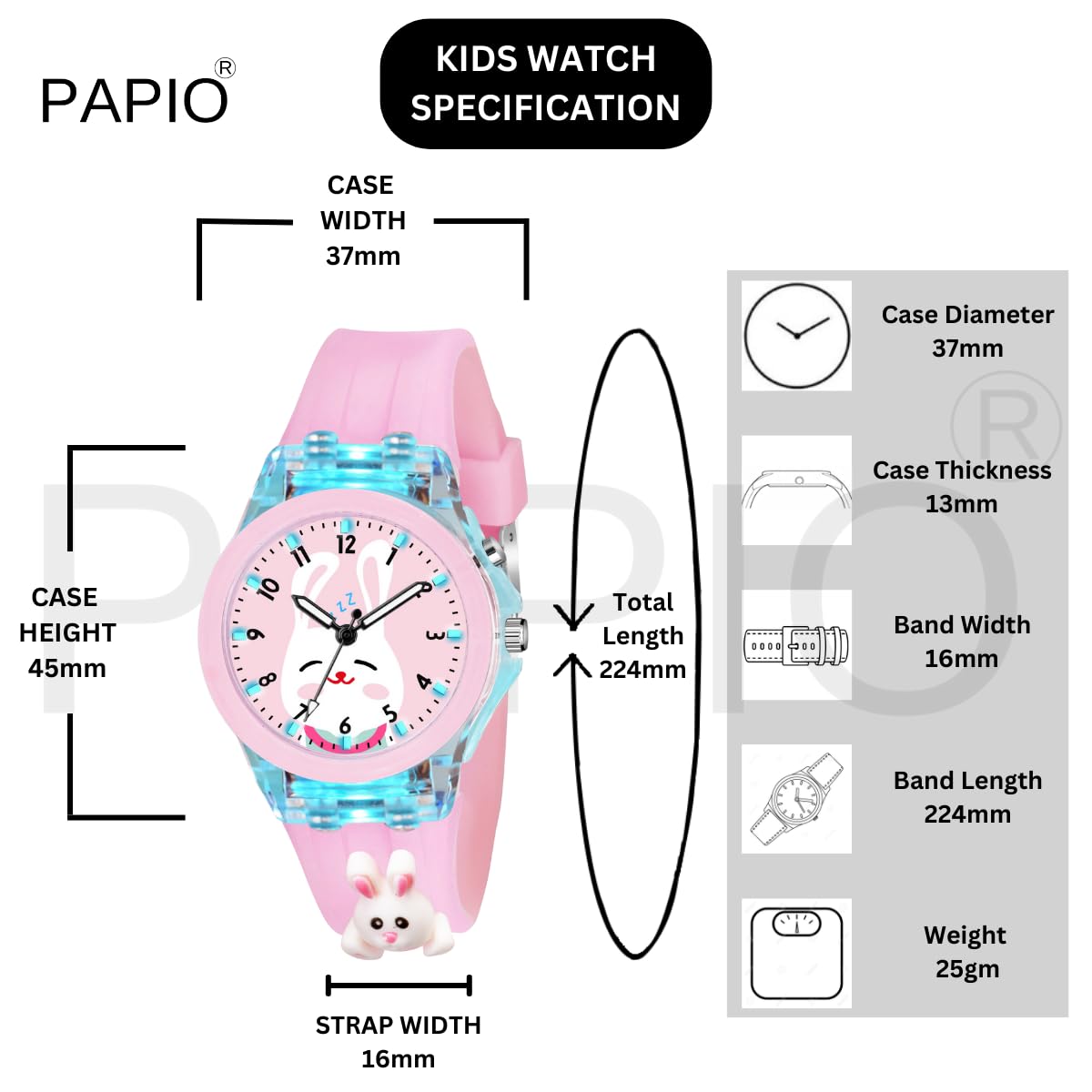 PAPIO® Pink Color Silicone Band Cute Cartoon Design Multi-Function 7 Color Light Analog Wrist Watch for Kids, Children, Boys, and Girls (KD-029) 2