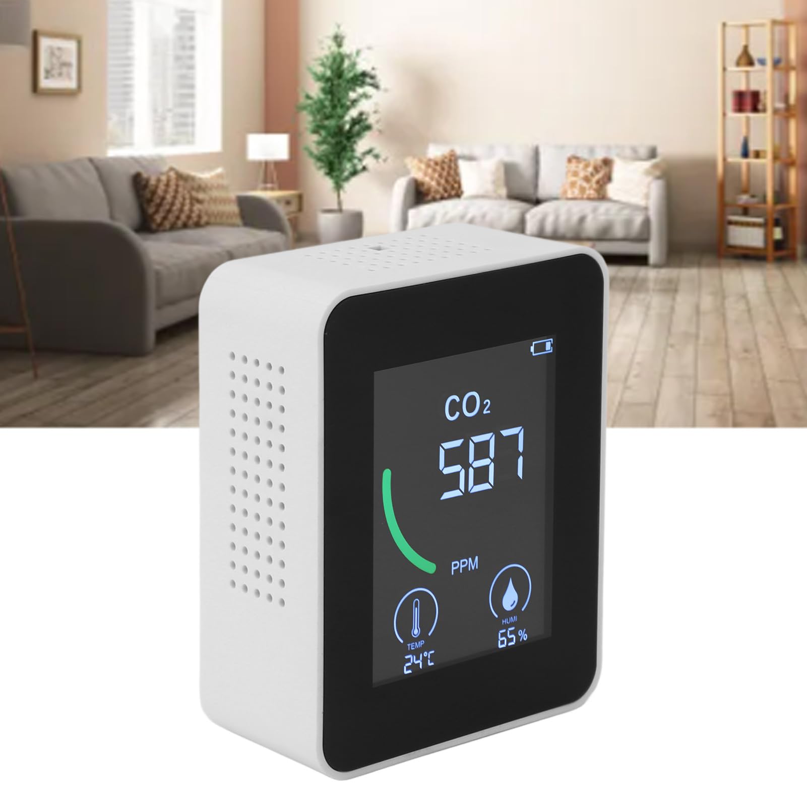 Changor Medidor de Calidad del Aire, Monitor Compacto NDIR CO2, Probador de Temperatura y Humedad para el Hogar, Oficina, Coche, Escuela ABS