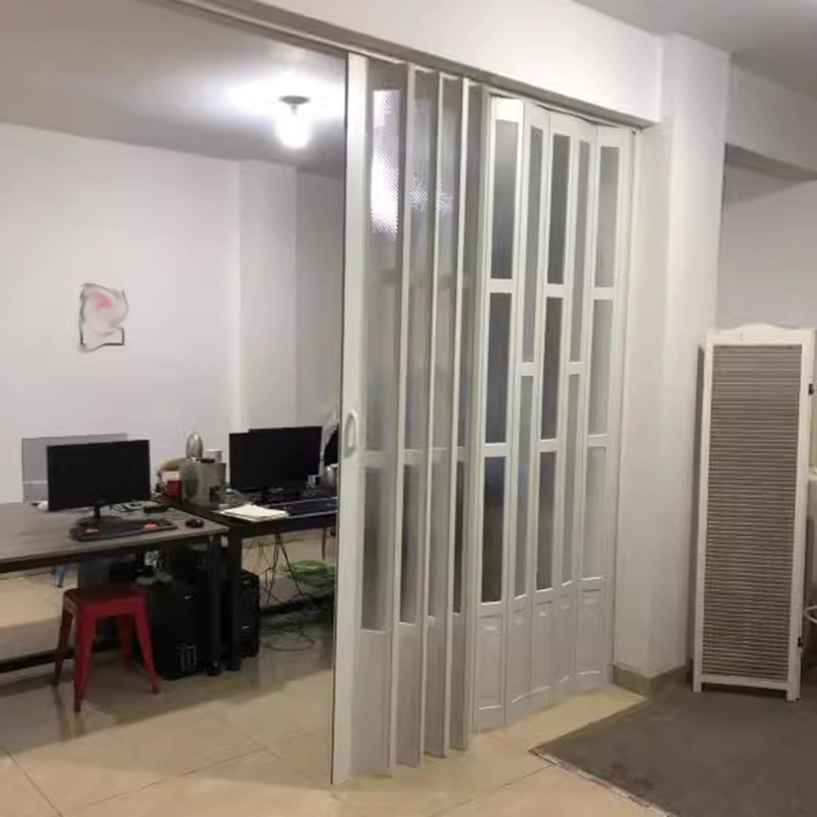 Konfigurowalne składane podwójne drzwi spiżarni, 107 x 203 cm, z uchwytami i akrylem, uniwersalna ścianka działowa do kuchni, biura, gabinetu, stylowa oszczędność miejsca (107 x 203 cm)