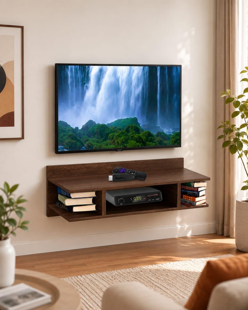 TAKME - TV Unit Shelves| Wall MountTV Entertainment Unit Set Top Box Stand | TV Cabinet for Living Room with Wall Shelf Display Rack, Wall Mounted TV Unit (wange)-image-33