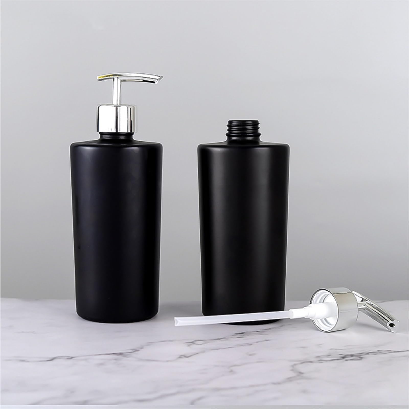 Dispensador de jabón (2 Unidades), Gran Capacidad, con Bomba, 450 ml/15,5 oz, Botella de Vidrio para loción y champú de baño (Negro).