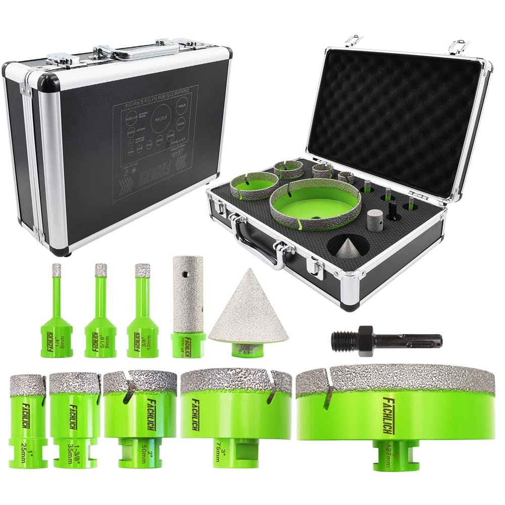 FACHLICH Diamond Core Drill Bits Set - Tile Hole Saw Kit 6/8/10/25/35/50/75/127MM+20F with 2" Diamond Beveling Chamfer Bits for Porcelain Ceramic Tile