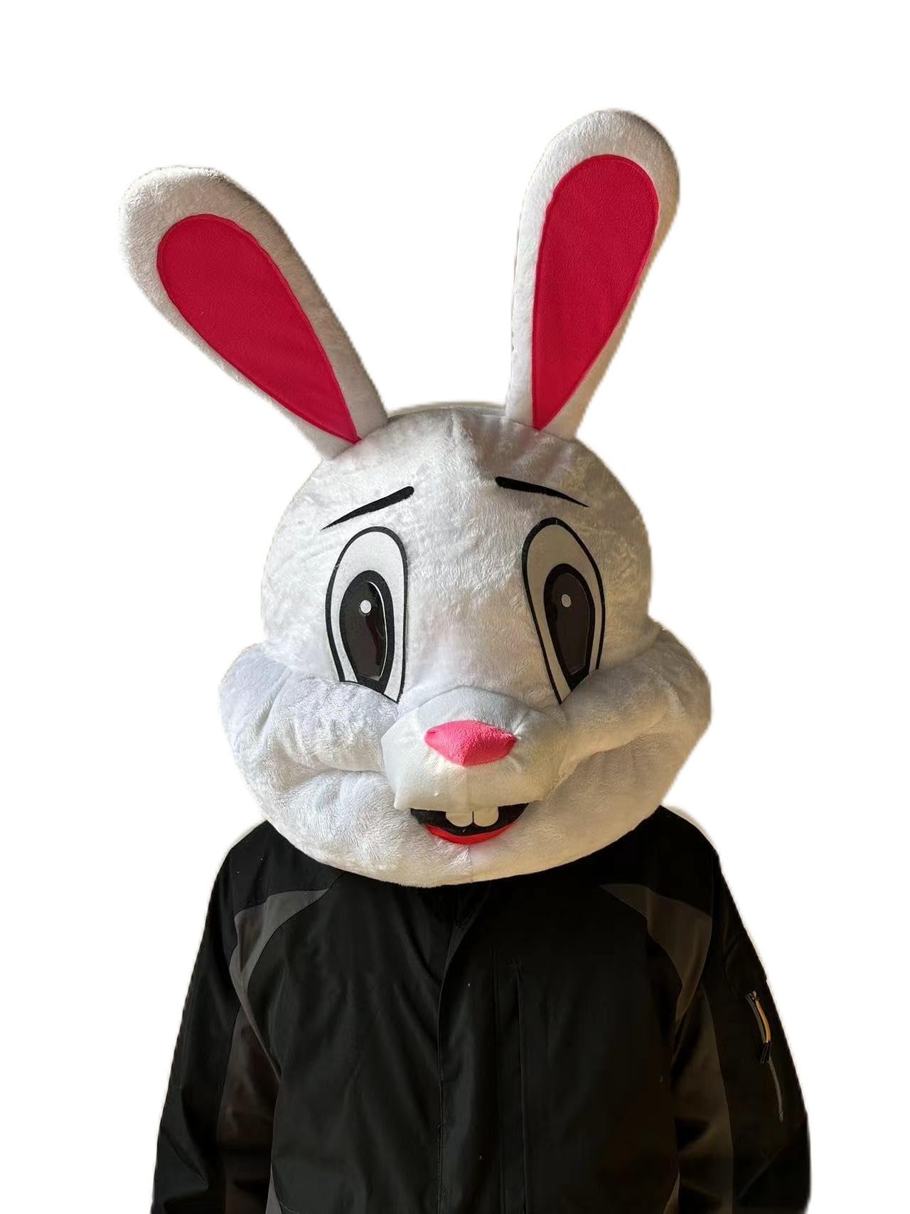 Plush Easter Bunny Mascot Head Rabbit Animal Mask Halloween Festival, White