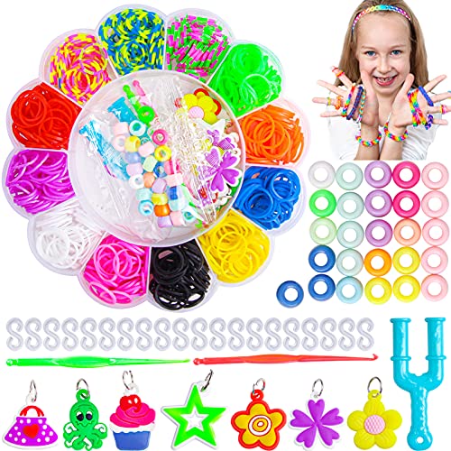 Fishdown Loom Bands Weaving Loom Kit DIY Rubber Bands Kits for Kids Includes 12Colors Small Rubber Bands, S Clips,Crochets, Y Loom,26 Colored Round Beads,10 Random Charms Bracelet Making Kit for Kids