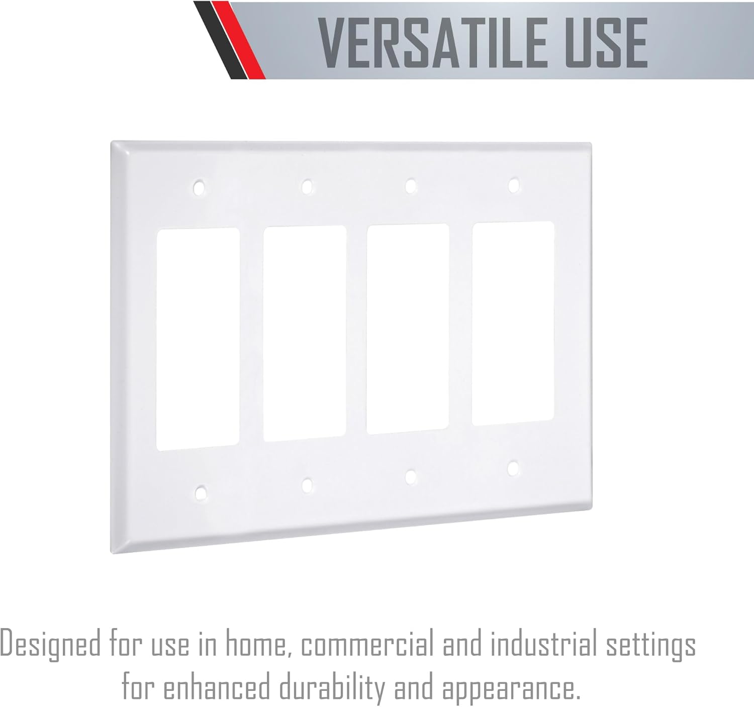 TayMac WW-RRRR Standard Metallic Wallplate with Four Decorator/Rocker, Four Gang, White Smooth