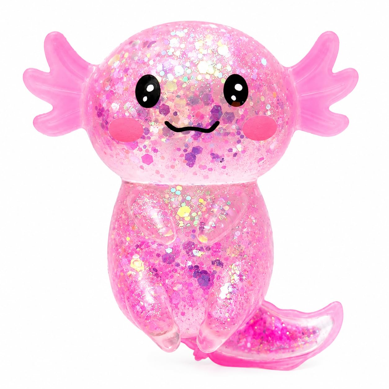 Axolotl Squishy Stress Relief Toy, Glitter Squeeze Fidget Toy for Kids & Adults, Cute Soft Sensory Toy for Anxiety Relief, Stretchy Slow Rising Desk Toy(Pink)