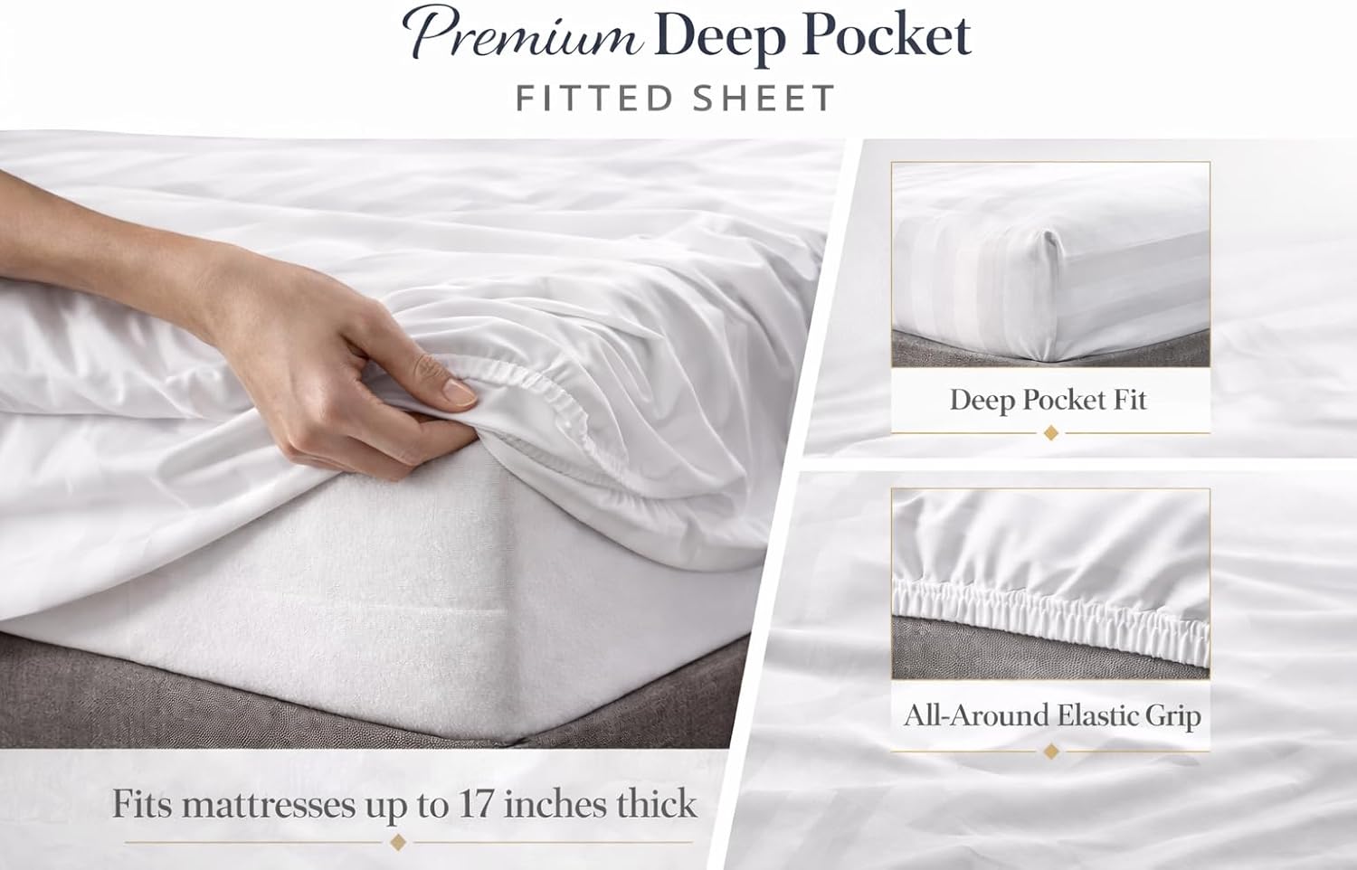 100% Egyptian Cotton Sheets King Size High Thread Count Luxury Hotel Sateen Weave Sheet Set, Soft Breathable, Deep Pocket 17", 4-Piece White Striped, Satisfaction Guarantee - Image 4