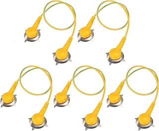 MECCANIXITY ESD Grounding Cable Cord with Paw 30cm/11.81 Inch Long,Anti-Static Ground Wire Cable Clip for Eliminate Conductor Electrostatic, Pack of 5(Yellow,Green)