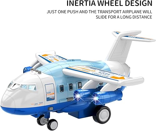 Miniatura 5 de TEMI Juguetes de avión para niños de 3 años, juguete grande de transporte de avión con rociador con 12 vehículos de construcción y tapete de juego,