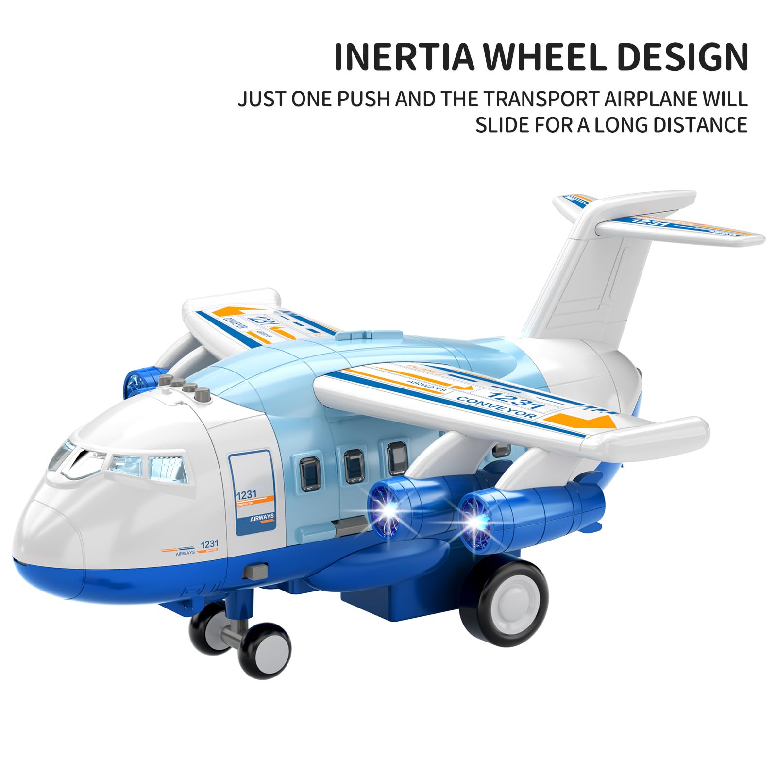 TEMI Kids Airplane Toys for 3 Year Old, Large Spray Transport Airplane Toy with 12 Construction Vehicles and Playmat, Kids Boy Toys Birthday Gifts 3 4 5 6 7 8 Years Old