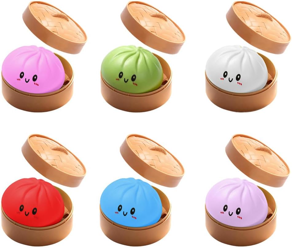Dumpling Squishy with Smile, Mystery Bao Bun Squishy Toy for Adults, Taba Stress Relief Anxiety Squeeze, Birthday, Office Gag Gifts (6 Mixed Colors)