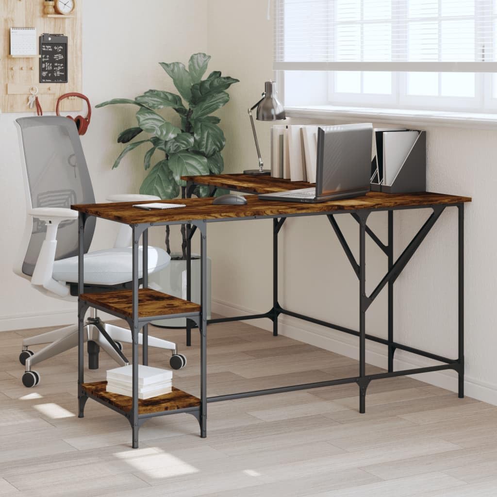 Homgoday Scrivania angolare per computer, ufficio, PC, tavolo da lavoro, tavolo da lavoro, tavolo per studio, home office, incenso, 139 x 139 x 75 cm, materiale in legno