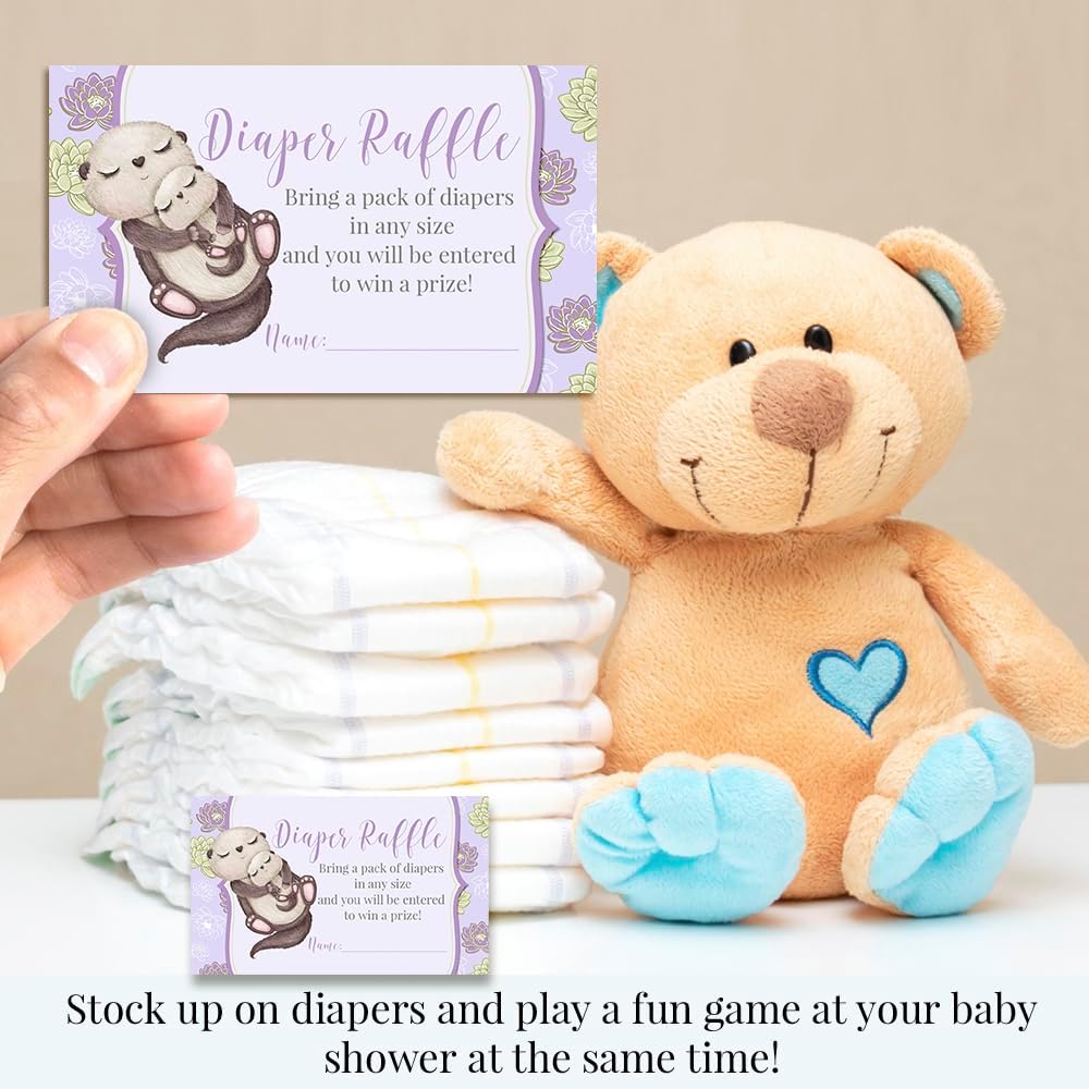 Baby Shower Invites for Girls – Sea Otter Baby Shower Invitation Bundle with Diaper Raffle Tickets, Book Request Cards & Envelopes. Set of 20 5X7 Cuddly Mom & Baby Sea Otter Invitation Kit Sets