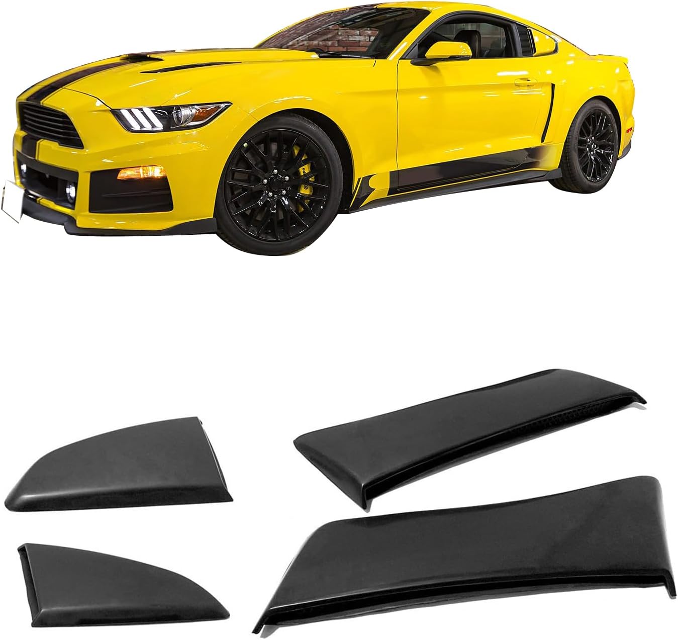 IKON MOTORSPORTS Rear Window Louver & Quarter Panel Side Scoops Compatible with 2015-2019 Ford Mustang, PU Polyurethane Unpainted Black Left Right Side Windshield Sun Shade Cover Vent